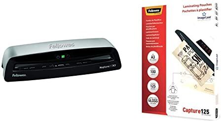 Fellowes 5721501 Neptune Plastificatrice A3 A 4 Rulli, Grigio & 5307506 Pouches per Documenti, Formato A3, 125 Micron, Confezione da 100 Pezzi