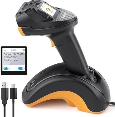 Inateck Letto Codici Barcode Bluetooth, Lettore Barcode 2D 1D, QR, con Touchscreen e Base Intelligente,Doppi Moduli CMOS+CCD, Portata di Scansione più Ampia, Supporta App SDK, PRO 8