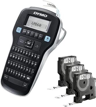 Dymo LabelManager 160 Set di etichette portatile, facile da usare, con tasti Smart One-Touch, tastiera QWERTY, ampio display, per casa e ufficio, include 3 cassette per etichette D1