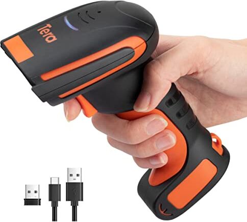 Tera Barcode Scanner Bluetooth Lettore di Codici a Barre Laser 1D Wireless 2.4GHz Bluetooth Portatile USB con Supporto a Staffa,