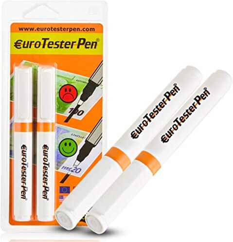 Euro Tester Pen XL Verifica Banconote False Rilevatore, Penna Controllo per Soldi Professionale, Verificare Euro Dollaro Sterlina Falsi con Formula Brevettatta Made in Italy (2 Unità)