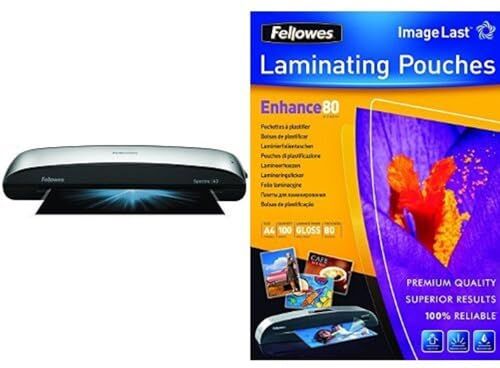 Fellowes 5738301 Plastificatrice Spectra A3, 80-125 Micron & 5306114 Pouches Di Plastificazione, Formato A4, 80 Micron, Confezione da 100 Pezzi