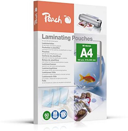 Peach Pellicola plastificatrice A4 – 60 mic – 100 pezzi – lucido – qualità premium per i migliori risultati di laminazione – compatibile con dispositivi di tutti i produttori –