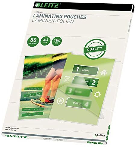 Leitz Quality Pouch per Plastificazione a Caldo, A3, Quality (2 x 80 Micron), Confezione da 100, Transparente