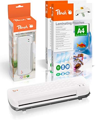 Peach Home Office Plastificatrice DIN A4 con 200 pellicole di laminazione gratis   per casa e ufficio   Adatto per tutte le comuni pellicole di tutte le dimensioni fino a max. A4