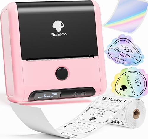 Phomemo M200 Stampante per etichette termica 3 pollici 80 mm stampante per etichette Bluetooth portatile Etichettatrice Bluetooth,adatte per ufficio, magazzino, trasporti, codici a barre, Rosa