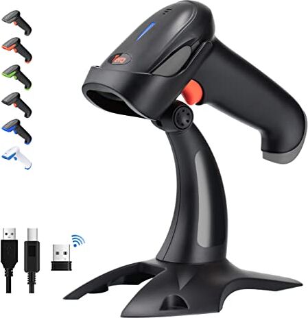 Tera Pro Lettore Codici a Barre 2D QR 1D Barcode Scanner Wireless Senza Fili 2.4Ghz USB Cablato 3 in 1 Compatibile Bluetooth con Supporto Stabile, HW0002