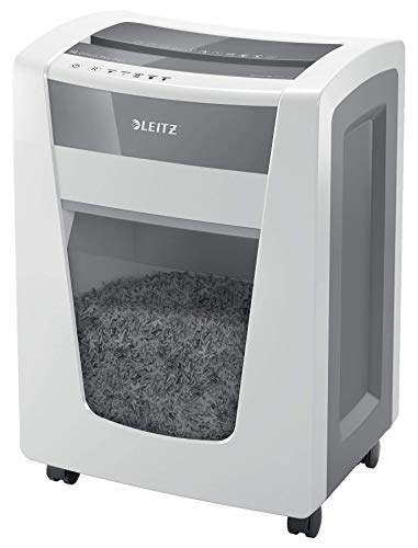 Leitz IQ Office Pro 80102000 Distruggidocumenti CH, microtaglio, livello di sicurezza P6+, capacità 5 fogli, contenitore per rifiuti da 30 l, con spina svizzera, colore: Bianco