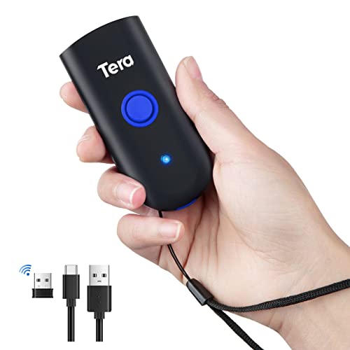 Tera Mini Bluetooth Barcode Scanner Portatile Lettore di Codici a Barre 3 in 1 Bluetooth e Cavo USB e Wireless 2.4G per 1D Barcodes,