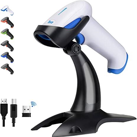 Tera Pro Lettore Codici a Barre 2D QR 1D Barcode Scanner Wireless Senza Fili 2.4Ghz USB Cablato 3 in 1 Compatibile Bluetooth con Supporto Stabile,