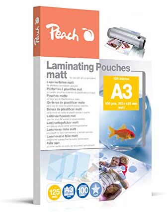 Peach Pellicole per plastificatrice A3, 125 mic, opache, antiriflesso, 100 pezzi