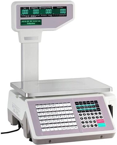 SUCRFXJ Bilancia for stampa di etichette elettroniche, bilancia for stampante di prezzi for ponderazione di codici a barre digitale commerciale,capacità di 30 kg/66,14 libbre,registratore di cassa,display LCD