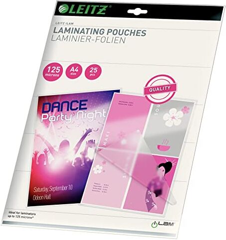 Leitz Pouches EVA, A4, Quality (2 x 125 Micron), Confezione da 25, Transparente