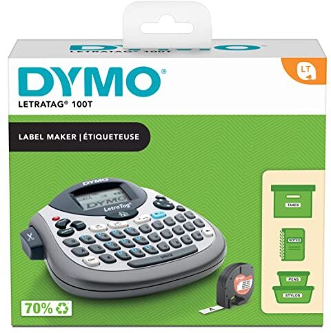 Dymo LetraTag LT-100T Etichettatrice   Macchina etichettatrice palmare   Portatile QWERTY/Display LCD a 13 caratteri   Ideale per casa o ufficio