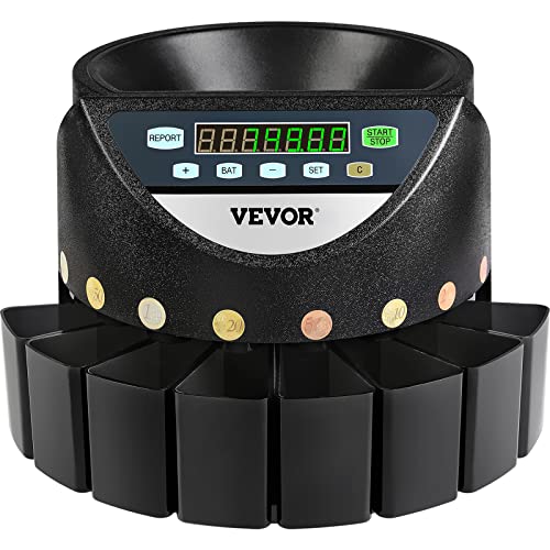 VEVOR Sorter contatore monete Euro 500-1000 monete elettronico automatico EUR contatore monete macchina 300 monete al minuto con 8 cassetti della moneta per la banca del negozio di scuola, nero