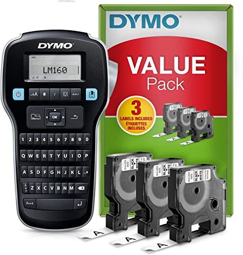 Dymo LabelManager 160 kit di etichettatrice portatile   Stampante per etichette palmare   con 3 bobine di nastro per etichette  D1   Tastiera QWERTY   Ideale per l'ufficio o per la casa