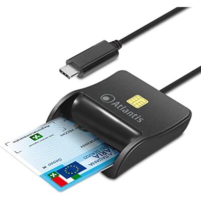 Atlantis Lettore Smart Card USB-C per CNS e Tessera Sanitaria Per firma digitale, attivazione SPID, PC e notebook, USB-C, solo per Windows, nero cod. P005-SMARTCR-C Atlantis Lettore Smart Card USB-C per CNS e Tessera Sanitaria Per firma digitale, attivazione SPID, PC e notebook, USB-C, solo per Windows, nero cod. P005-SMARTCR-C