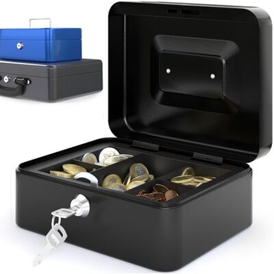 Acropaq Cassetta di sicurezza per soldi piccola (20,5 x 16 x 9 cm), Cassetta porta soldi con contamonete, Struttura in acciaio, Con 2 chiavi incluse, Nero Cassetta portavalori, Porta banconote Acropaq Cassetta di sicurezza per soldi piccola (20,5 x 16 x 9 cm), Cassetta porta soldi con contamonete, Struttura in acciaio, Con 2 chiavi incluse, Nero Cassetta portavalori, Porta banconote