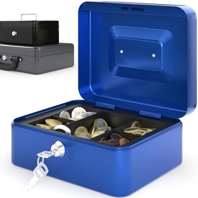 Acropaq Cassetta di sicurezza per soldi piccola (20,5 x 16 x 9 cm), Cassetta porta soldi con contamonete, Struttura in acciaio, Con 2 chiavi incluse, Blu Cassetta portavalori, Porta banconote Acropaq Cassetta di sicurezza per soldi piccola (20,5 x 16 x 9 cm), Cassetta porta soldi con contamonete, Struttura in acciaio, Con 2 chiavi incluse, Blu Cassetta portavalori, Porta banconote