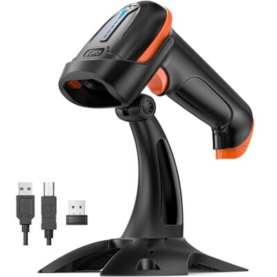 Tera Lettore di codici a barre 1D 2D QR senza fili 2,4 GHz + cavo USB 2,0, lettore di codici a barre con supporto, risoluzione 5 mil, portata 100 m, D5100. Tera Lettore di codici a barre 1D 2D QR senza fili 2,4 GHz + cavo USB 2,0, lettore di codici a barre con supporto, risoluzione 5 mil, portata 100 m, D5100.