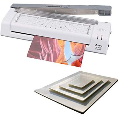 Olympia A350 Plastificatrice 4 in 1 DIN A3 con taglierina a leva + arrotondamento degli angoli e 100 pellicole per plastificazione. Olympia A350 Plastificatrice 4 in 1 DIN A3 con taglierina a leva + arrotondamento degli angoli e 100 pellicole per plastificazione.