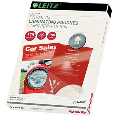 Leitz Pouch per la Plastificazione a caldo con Tecnologia UDT (Unique Direction Technology), Formato A4 , Spessore 2x175 micron, 100 pezzi, Leitz Pouch per la Plastificazione a caldo con Tecnologia UDT (Unique Direction Technology), Formato A4 , Spessore 2x175 micron, 100 pezzi,