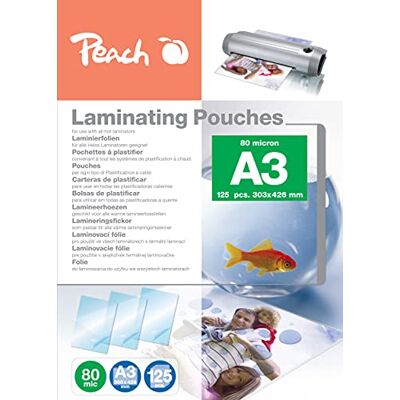 Peach Pellicole di laminazione A3 – 80 Mic – 125 pouches – Qualità premium per i migliori risultati di laminazione – Compatibile con dispositivi di tutte le marche – PP580-01P Peach Pellicole di laminazione A3 – 80 Mic – 125 pouches – Qualità premium per i migliori risultati di laminazione – Compatibile con dispositivi di tutte le marche – PP580-01P