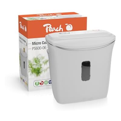 Peach Distruggidocumenti microtaglio – 4 fogli – 12 litri/130 A4 – solo 2 x 14 mm dimensione particelle (P-5) – A4 circa 2200 particelle – conformità DSGV – silenzioso solo 65 dB(A) – PS600-06A Peach Distruggidocumenti microtaglio – 4 fogli – 12 litri/130 A4 – solo 2 x 14 mm dimensione particelle (P-5) – A4 circa 2200 particelle – conformità DSGV – silenzioso solo 65 dB(A) – PS600-06A
