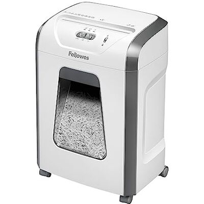 Fellowes Distruggi documenti a frammento 15C, 15 fogli, per casa e piccolo ufficio, uso personale, cestino estraibile da 19 litri, distruggidocumenti con blocco di sicurezza, alta sicurezza P4, bianco Fellowes Distruggi documenti a frammento 15C, 15 fogli, per casa e piccolo ufficio, uso personale, cestino estraibile da 19 litri, distruggidocumenti con blocco di sicurezza, alta sicurezza P4, bianco