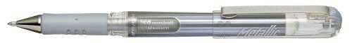 Pentel Bolígrafo (punta de 1 mm, tinta de gel plateada, metal), color plateado