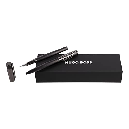 Boss Hugo Set di penne Gear Ribs Black Penne a sfera e penna stilografica in ottone, colore verde scuro/nero, dimensioni: 200 x 62 x 34 mm,