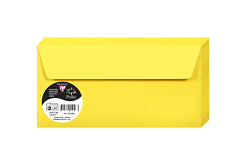 Clairefontaine Pacco da 50 Buste autoadesive Formato DL 11x22cm 120g/m² Colore giallo sole -Inviti eventi e corrispondenza Gamma Pollen Carta Premium