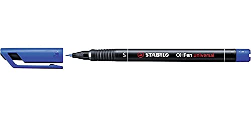 Stabilo ® Penna OHPen universale, S, permanente, punta rotonda, 0,4 mm, colore fusto: nero, inchiostro blu (10 pezzi), riceverete 1 confezione da 10 pezzi