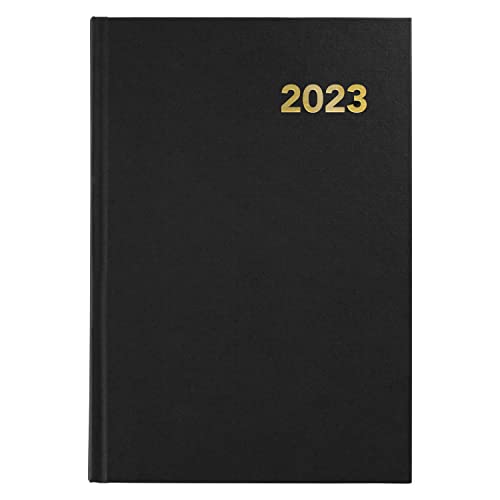 Grafoplás Agenda 2023 Giorno Pagina, Nero, Coperture Foderate in Vinile, Copertina Rigida e Punto di Lettura, 14,5 x 21 cm   Serie Baviera