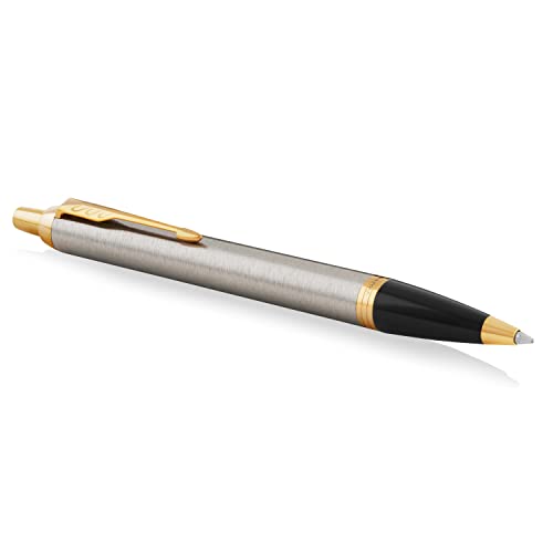 Parker 1931670 IM Penna a Sfera, Punta Media e Ricarica di Inchiostro Blu, Brushed Metal Golden Trim