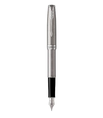 Parker Sonnet Penna Stilografica, Acciaio Inossidabile con Finiture in Palladio, Pennino Medio, Confezione Regalo, Stainless Steel, Palladium Trim