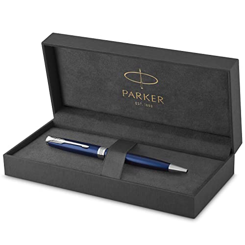 Parker Sonnet Penna a Sfera, Laccatura di Colore Blu con Finiture in Palladio, Pennino Medio, Confezione Regalo, Nero