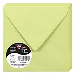 Clairefontaine Pacco da 20 Buste gommate Formato Quadrato (14x14cm) 120g/m² Colore verde germoglio -Inviti Eventi e Corrispondenza Gamma Pollen Carta Premium Liscia