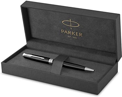 Parker Sonnet Penna a Sfera, Laccatura di Colore Nero con Finiture in Palladio, Pennino Medio, Confezione Regalo