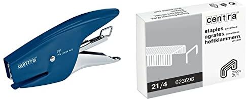 Esselte Centra P21 Cucitrice a Pinza in Metallo, 15 Fogli, Compatibile con Punti 21/4, Blu + Punti 21/4 mm, Confezione da 2000 Pezzi