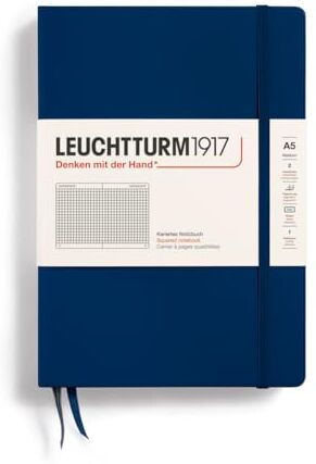 LEUCHTTURM1917 Taccuini Medium (A5), Copertina rigida, 251 pagine numerate, Blue Mare, Quadretti