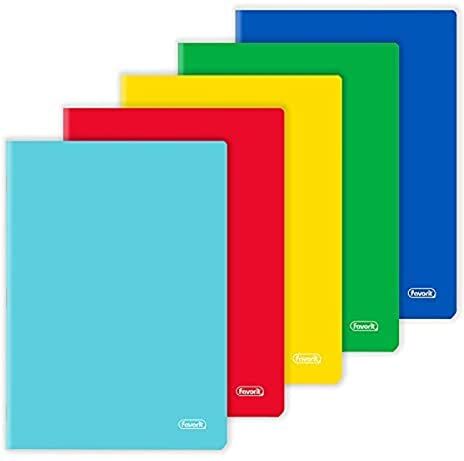 Favorit cf.5 Quaderni A4, Copertina Monocolore, Rigatura Quadretti 5mm, Carta 80g/Mq, rosso, giallo, blu, verde, turchese