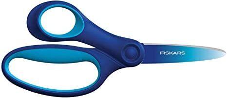 Fiskars Forbici per Bambini da 8 a 11 Anni, Per Mancini, SoftGrip, Lunghezza: 15 cm, Effetto Ombre, Blu,