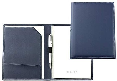 DELMON VARONE - FINE LEATHERGOODS MADE IN GERMANY DELMON VARONE Cartella Portadocumenti A5 in pelle di mela personalizzabile blue Organizer Conferenza con blocco note, porta-penne e tasche portaoggetti Custodia Organizzatore per documenti