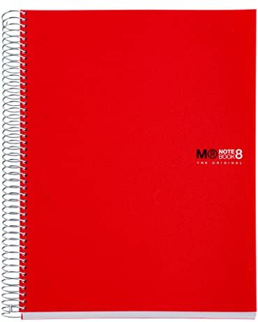 Miquelrius Basicos MR  Quaderno, Colori 8, Formato A4, 200 Pagine, Cuadricula Polipropilene, Rosso