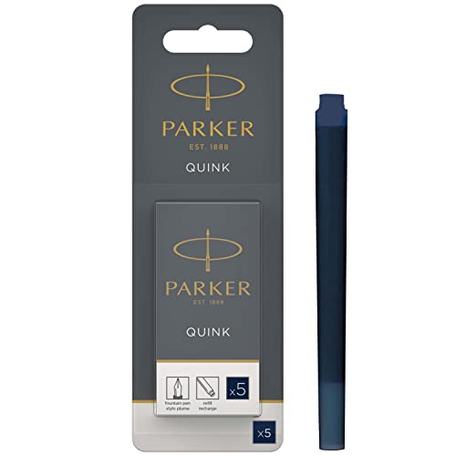 Parker Quink Ricariche per Penne Stilografiche, Cartucce Lunghe, Blu/Nero, Confezione da 5
