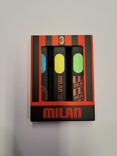 SEVEN Kit videnziatori A.C. MILAN Calcio 3 Evidenziatori Confezione regalo Accessori Scuola Elementare, Penne Scuola