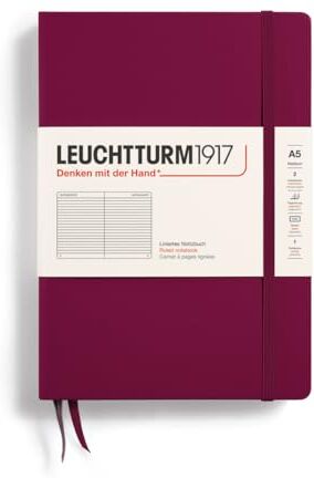 LEUCHTTURM1917 Taccuini Medium (A5) Copertina rigida, 251 pagine numerate, Righe, Port Red