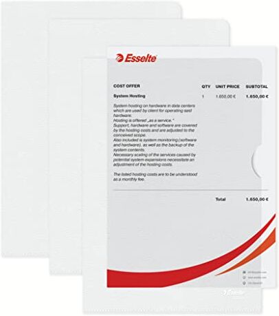 Esselte -Leitz  Custodia trasparente Standard Plus, PP, zigrinata, 100 pezzi, formato A5, incolore