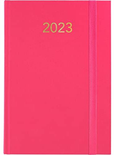 Grafoplás Agenda Annuale 2023, Giorno Pagina, Rosa, Copertine Imbottite in Vinile, Con Gomma di Chiusura Verticale e Punto di Lettura, Serie Firenze, 14,5 x 21 cm